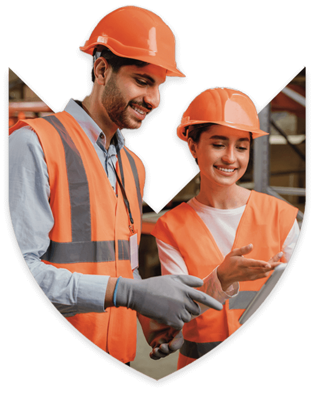 grafica con lavoratori e scudo sicurezza