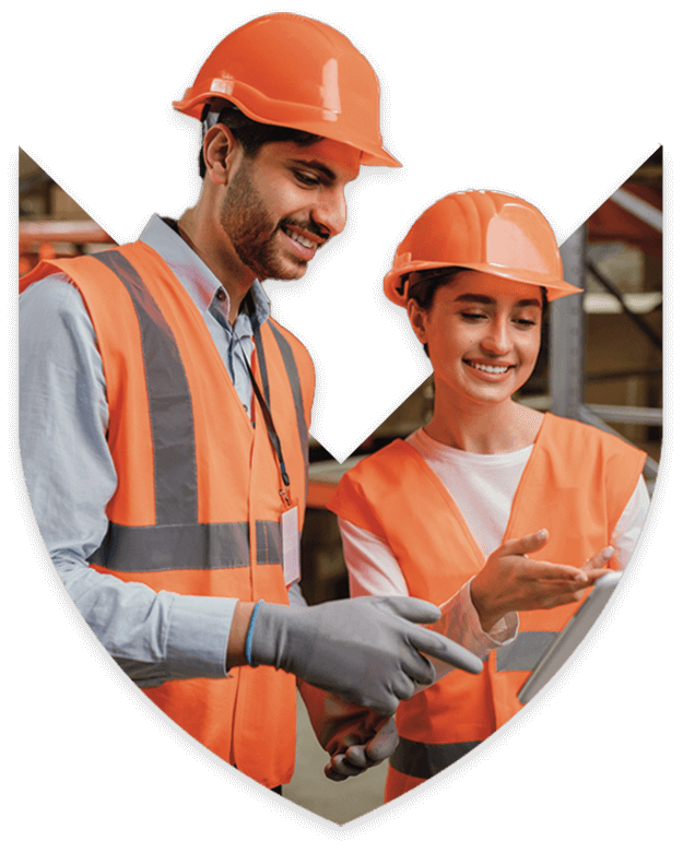 grafica con lavoratori e scudo sicurezza